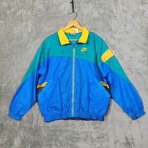 Vintage NIKE Color Block Windbreaker Jacket Youth XL 18-20 Yellow Teal Blue 90s